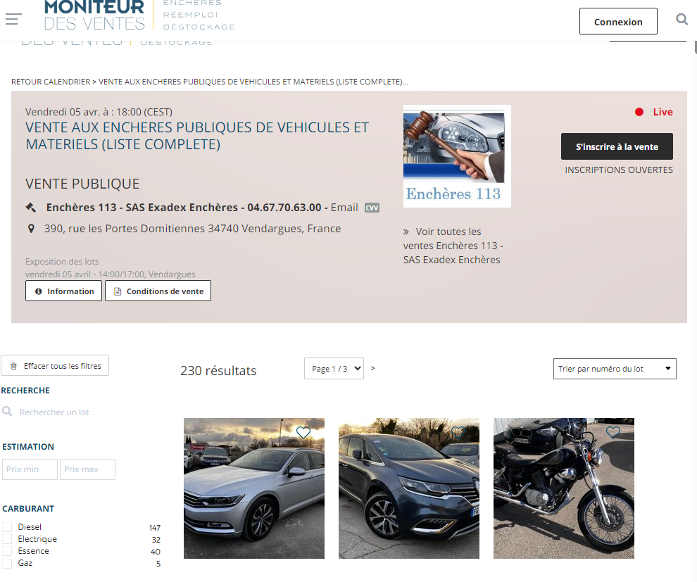 moniteur live vente 05/04/2024